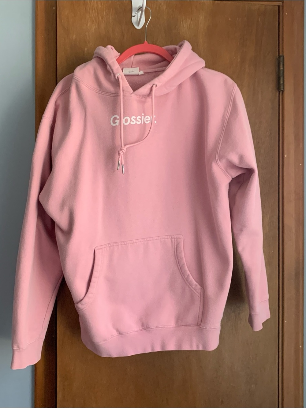 Glossier Pink Hooded Logo Sweatshirt in Medium